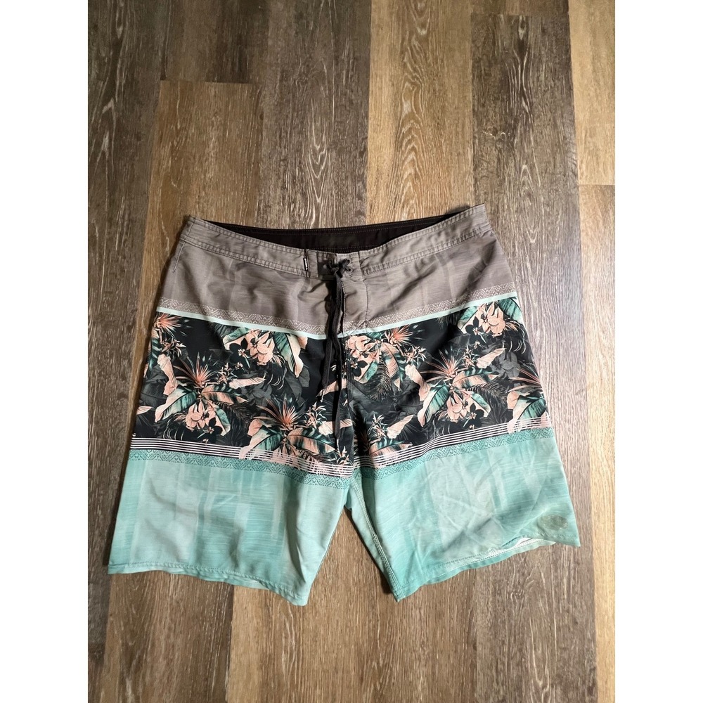 O'Neill Board Shorts Mens 38 Green Floral Hyperfreak Stretch Swim‎ Trunks